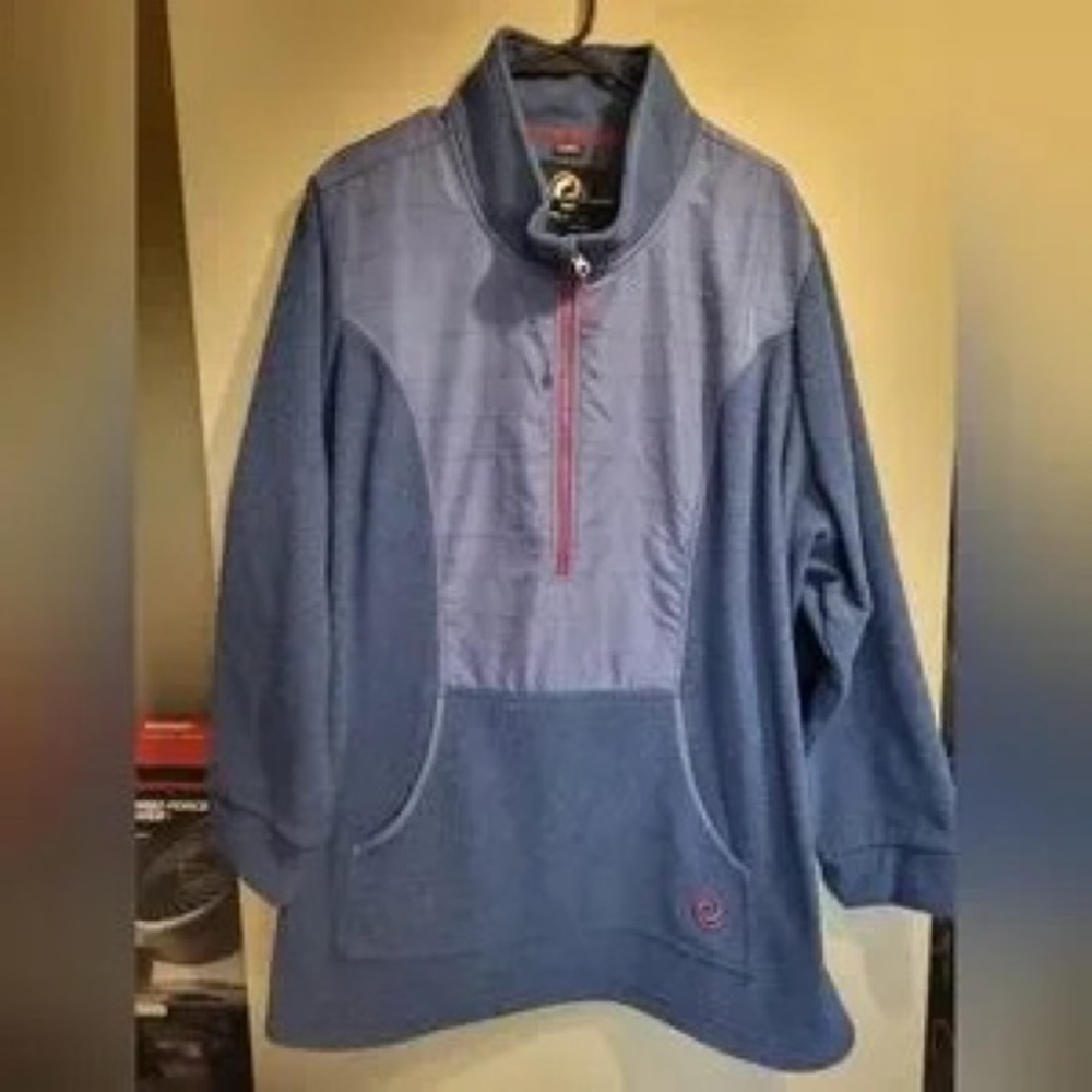 Women's Blue Pullover Half-Zip Sweater with Front Pocket